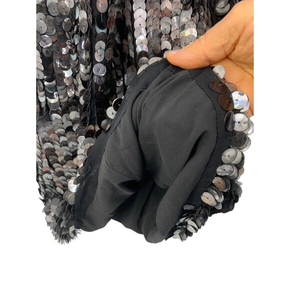 NWT Black Sequin Halter Dress Faux Leather Twist Neck By Poleci Size 0 Silk USA - Picture 12 of 12